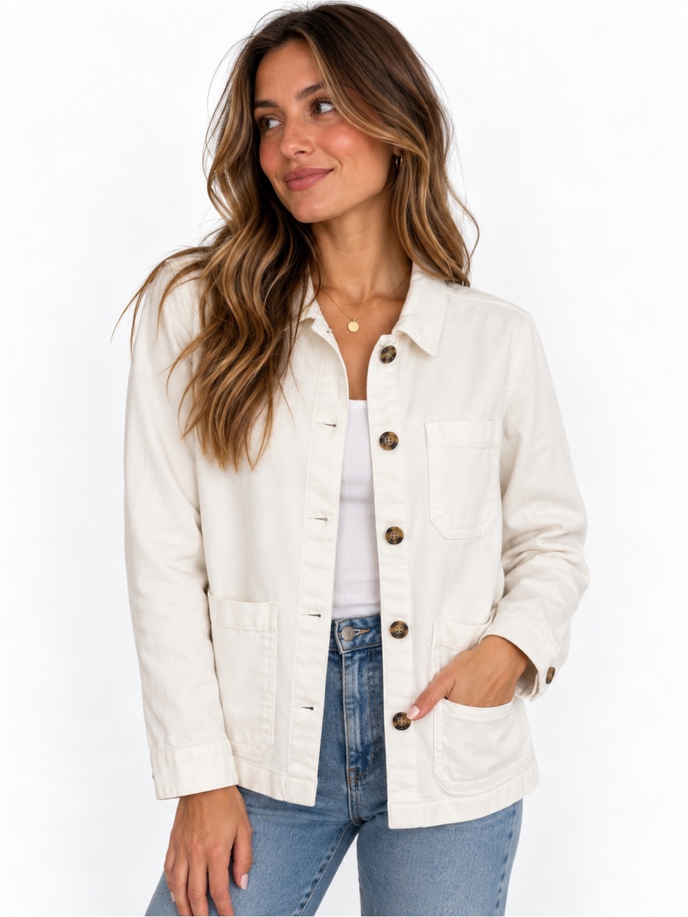 Quince Organic Cotton Stretch Chore Jacket White Medium